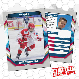 Ice Hockey Trading Card in Cool Red Blue Grey