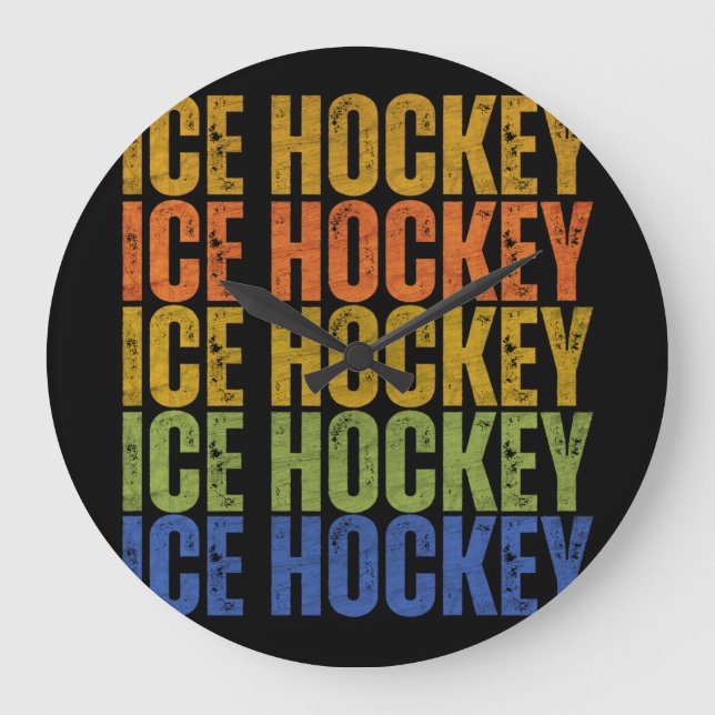 Ice Hockey Typography Large Clock (Front)