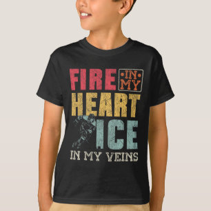 Ice Hockey Vintage Fire In My Heart Ice In My Vein T-Shirt