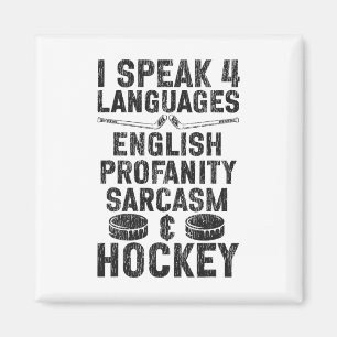 Ice Hockey Vintage I Speak 4 Languages English Pro Magnet