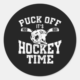 Ice Hockey Vintage Pun Puck Off It's Hockey Time Classic Round Sticker