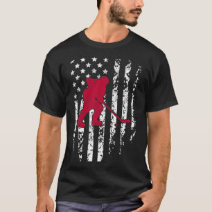 Ice Hockey Winter Sports Vintage American Flag Pat T-Shirt