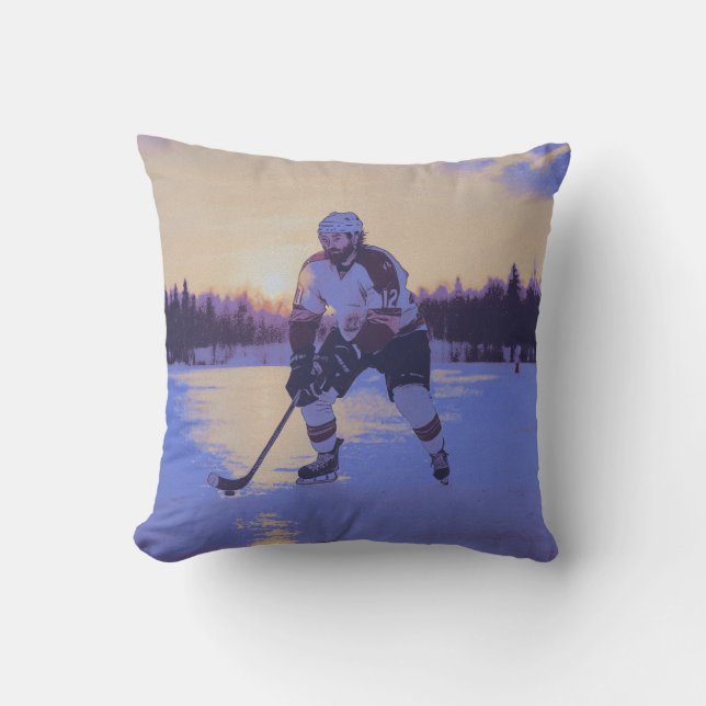 Ice Hocky Player at Sunrise Cushion (Front)