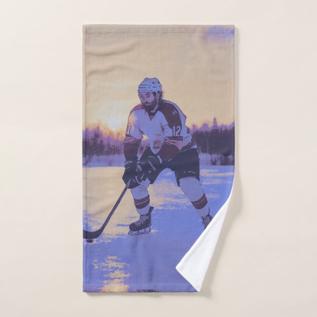 Ice Hocky Player at Sunrise Hand Towel (Hand Towel)