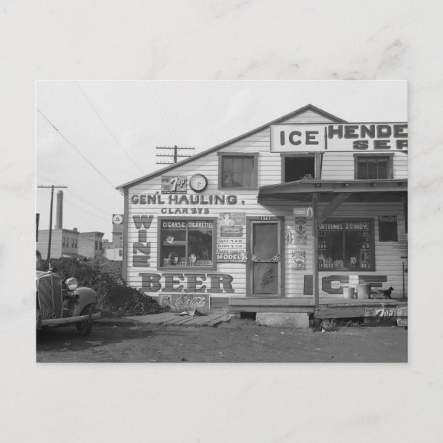 Ice House and Store, 1937 Postcard (Front)
