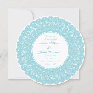 Ice/mint blue elegant round lace photo invitation
