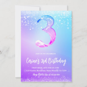 Ice number Foil Girl 3rd Birthday Invitation