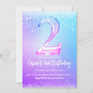 Ice number white glitter Girl 2nd Birthday Invitation