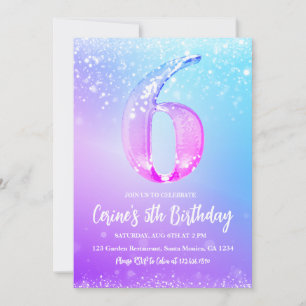Ice number white glitter Girl 6th Birthday Invitation