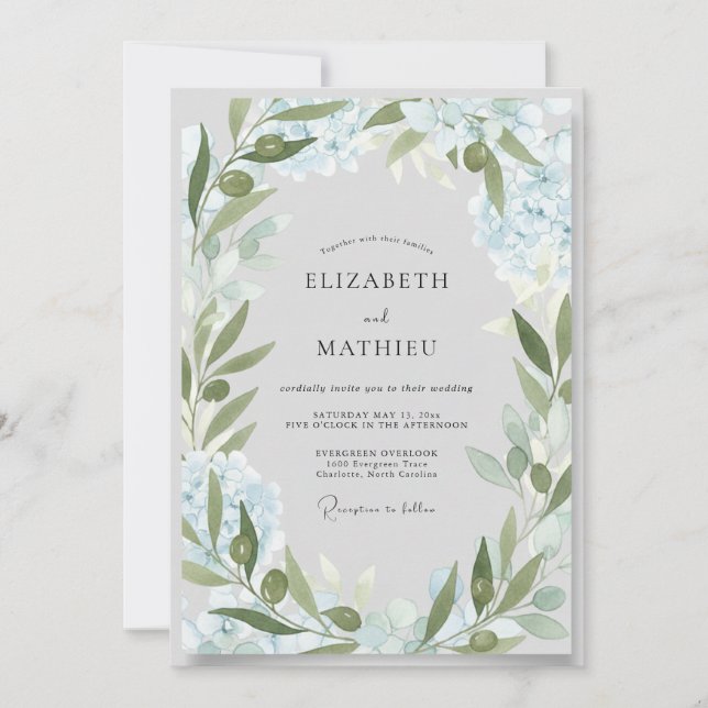 Ice Olive Foliage Eucalyptus Wedding Invitation (Front)