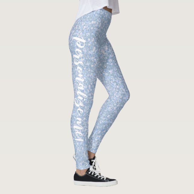 Ice Palace Pale Blue Glitter CUSTOM TEXT Leggings (Right)