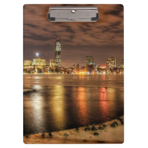 Ice partially melted on Charles River in Boston Clipboard