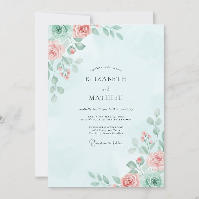 Ice Peach Painted Wedding Invitation (Front)