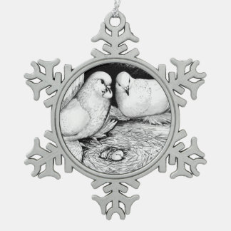 Ice Pigeons Snowflake Pewter Christmas Ornament