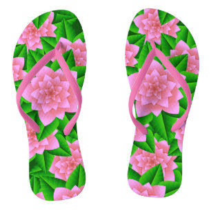 Ice Pink Camellias and Green Leaves Jandals