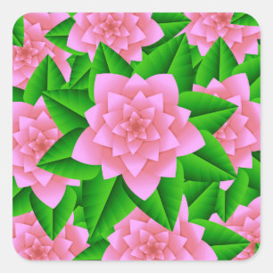 Ice Pink Camellias and Green Leaves Square Sticker