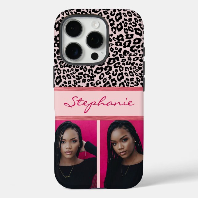 Ice Pink Leopard Print Photo Collage Case-Mate iPhone Case (Back)