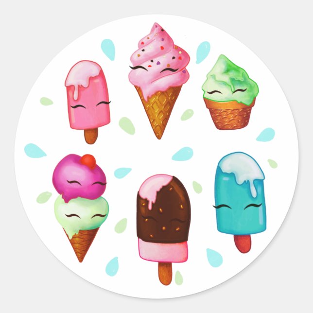 Ice pop and ice cream classic round sticker (Front)