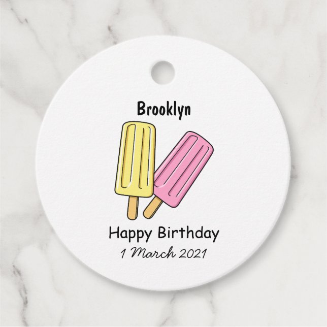 Ice pop cartoon illustration favour tags (Front)