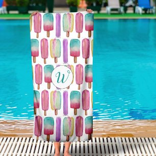 Ice Pop Ice Cream Colourful Cute Trendy Monogram Beach Towel