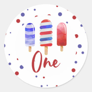 Ice Pops One Red White Blue 1st Birthday Classic Round Sticker