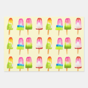 Ice pops popsicles girly delicious treats wrapping paper sheet