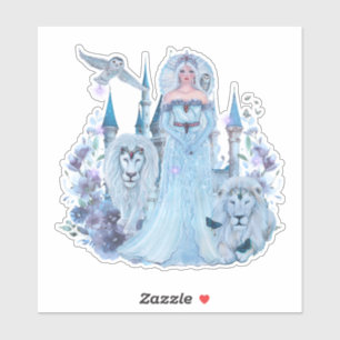 Ice princess with white lion and butterflies 
