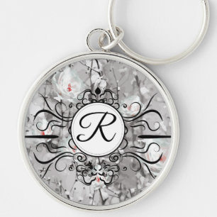 Ice rose print monogram keychain