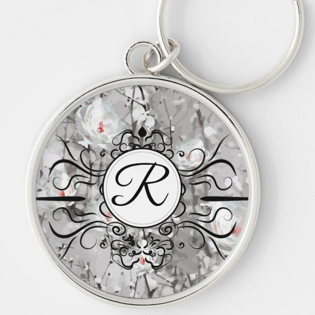 Ice rose print monogram keychain (Front)
