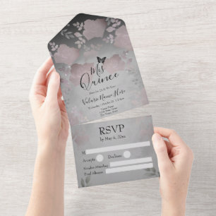 Ice Rose Silver Floral Quinceanera All In One Invi Invitation