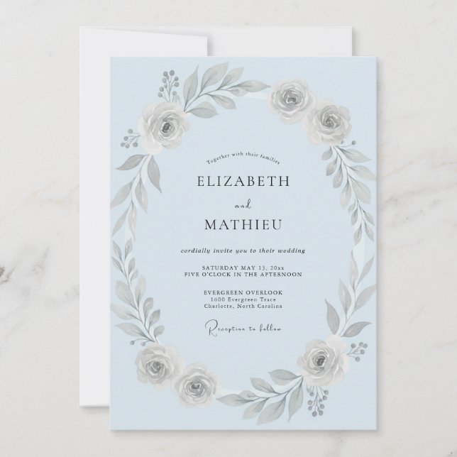Ice Silver Petal Wedding Invitation (Front)