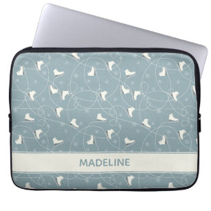 Ice Skate and Snowflake Pattern Laptop Sleeve