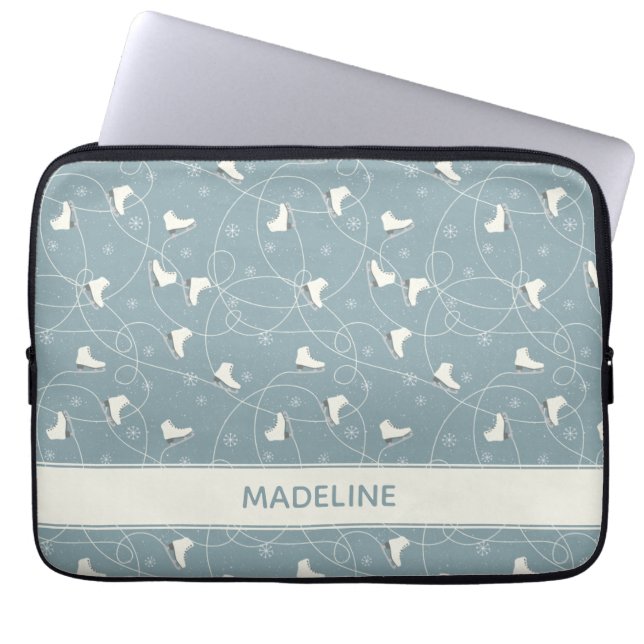 Ice Skate and Snowflake Pattern Laptop Sleeve (Front)
