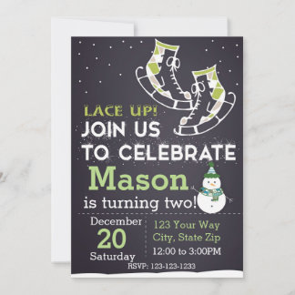 Ice Skate Birthday Invitation (green)