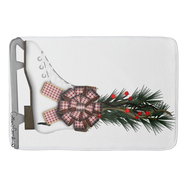 Ice Skate Christmas Decoration with Tartan Bow Bath Mat (Front)