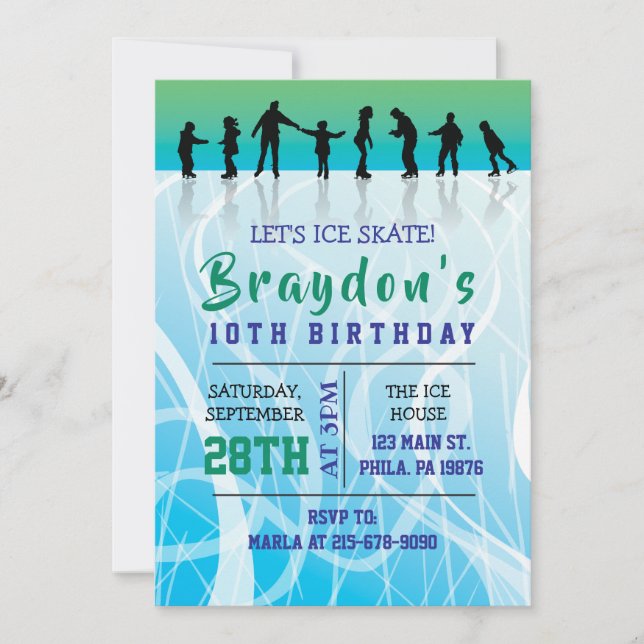 Ice Skate ICE SKATING birthday Party Invitation (Front)