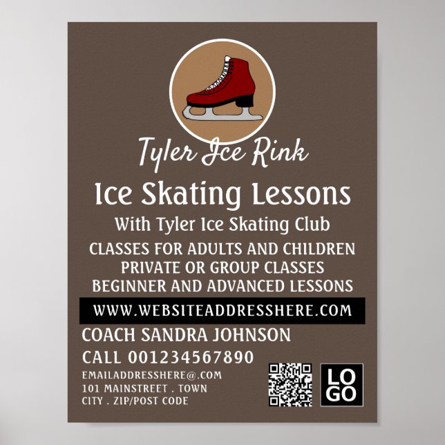 Ice Skate Logo, Ice Skating Lesson Advertising Poster (Front)