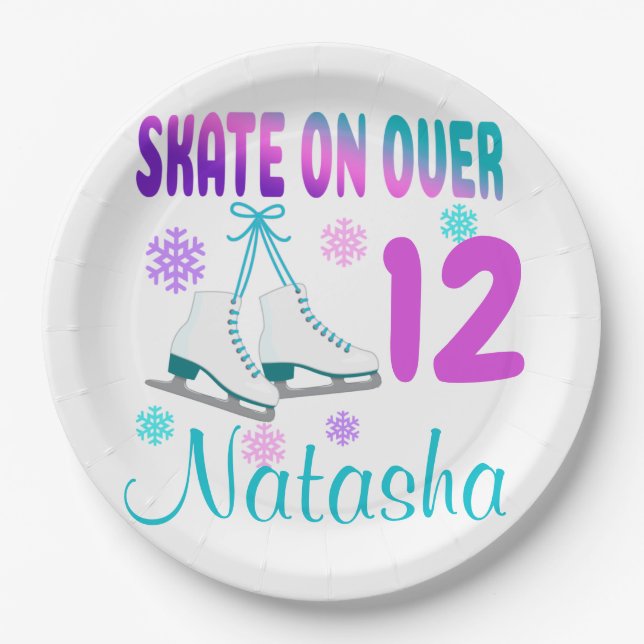 Ice Skate on Over Birthday Girl Skater  Paper Plate (Front)