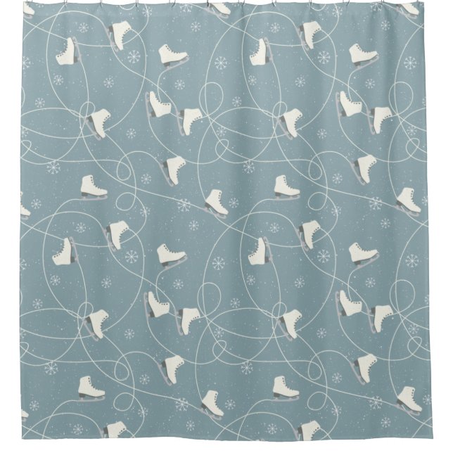 Ice Skate Snowflake Pattern Shower Curtain (Front)