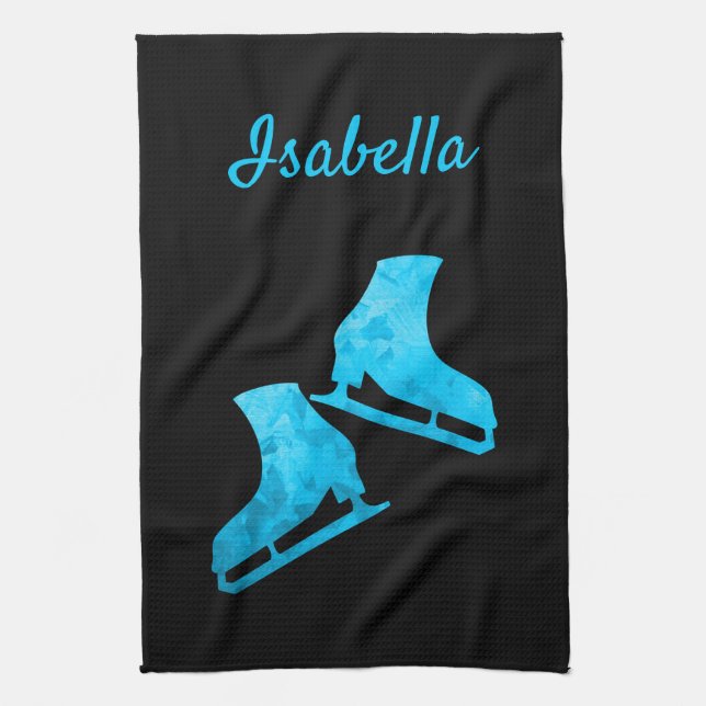 Ice skate towel figure skates Black Blue ice (Vertical)