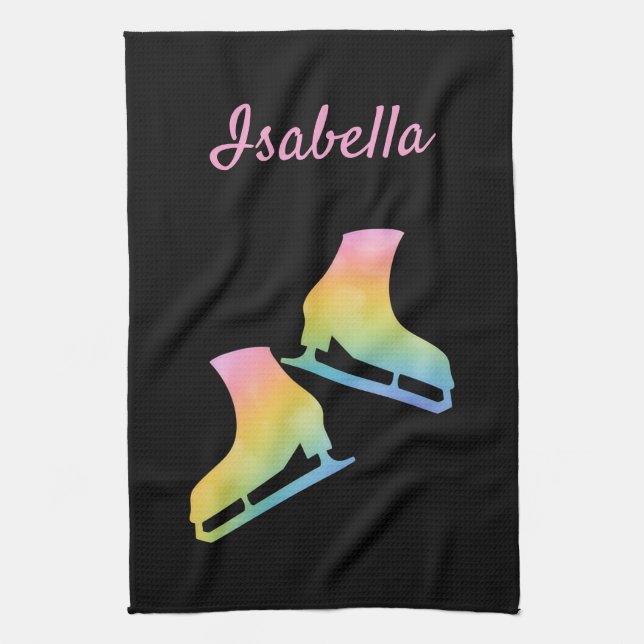 Ice skate towel figure skates Black rainbow pink (Vertical)
