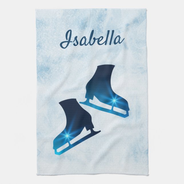 Ice skate towel figure skates blue (Vertical)