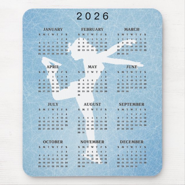 Ice Skater Design 2025 Calendar Mousepad (Front)