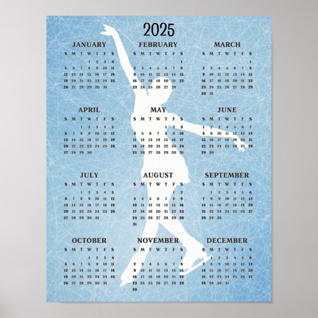 Ice Skater Design 2025 Calendar Poster (Front)