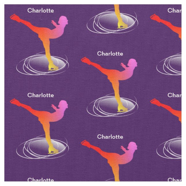 Ice Skater Silhouette Colourful Personalised Fabric (Close Up)