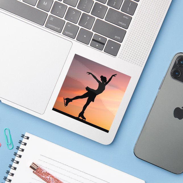 Ice Skater Silhoutte Sticker (Laptop w/ iPhone)
