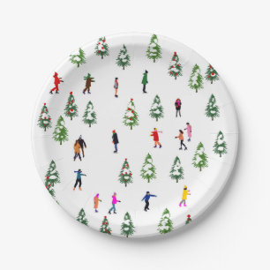 Ice Skaters Pine │ ice skating christmas winter  Paper Plate