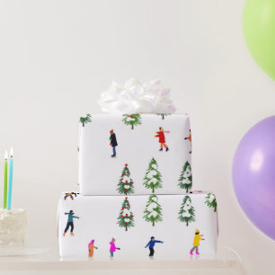 Ice Skaters Pine │ ice skating christmas winter  Wrapping Paper