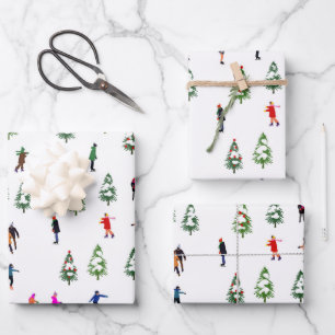 Ice Skaters Pine │ ice skating christmas winter Wrapping Paper Sheet