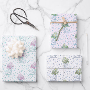 Ice Skates and Snowflakes Christmas Wrapping Paper Sheet